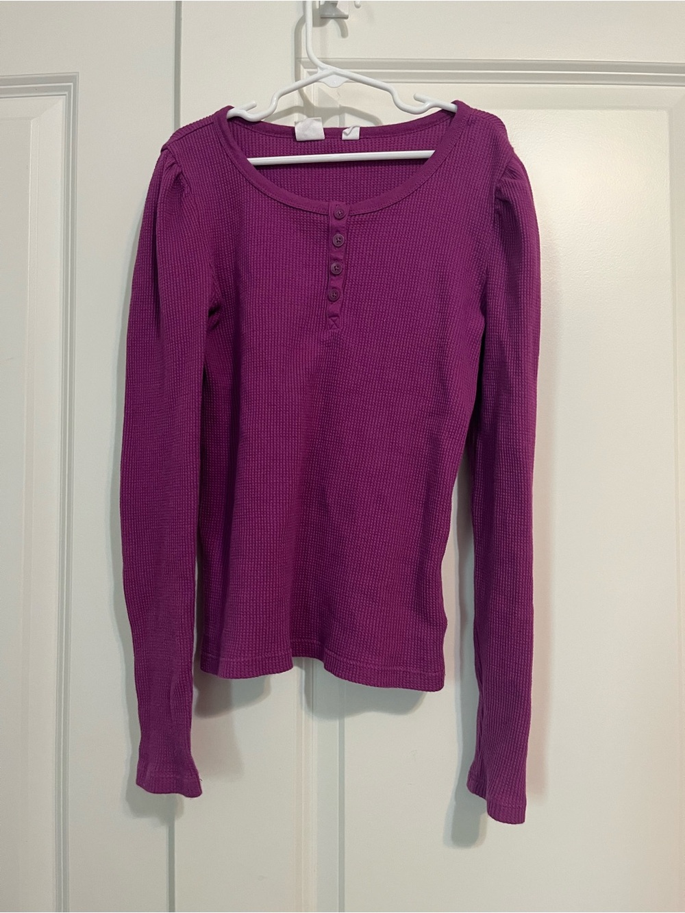 GAP Long Sleeve Waffle Henley Top - Plum
